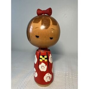 Vintage Japanese Sosaku Red Girl Kokeshi‎ doll 23.0 Signed - 448g